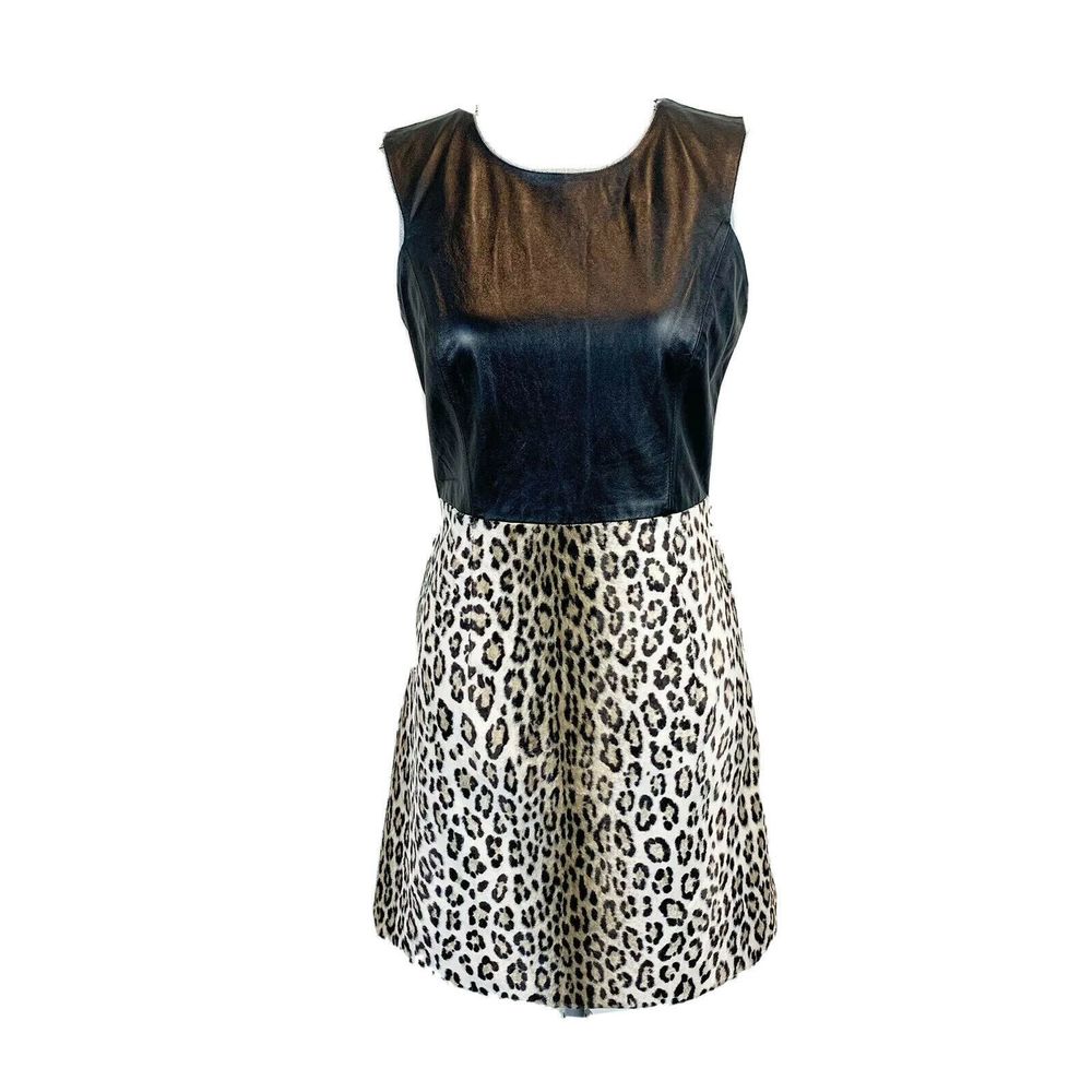 MILLY Leather Animal Print Dress